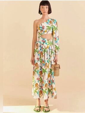 Farm Rio Tropical Paradise One Shoulder Dress Size Large